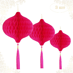 Бумажное украшение Шары-соты с кисточкой НАБОР 3 шт, малиновый